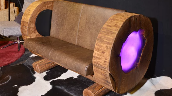 modern bench from a tree trunk